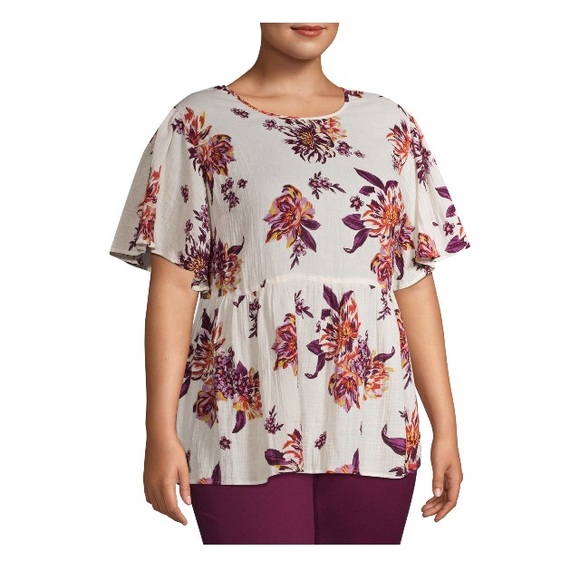 Terra & Sky Tops - Terra & Sky Women's Plus Floral Print Babydoll Top